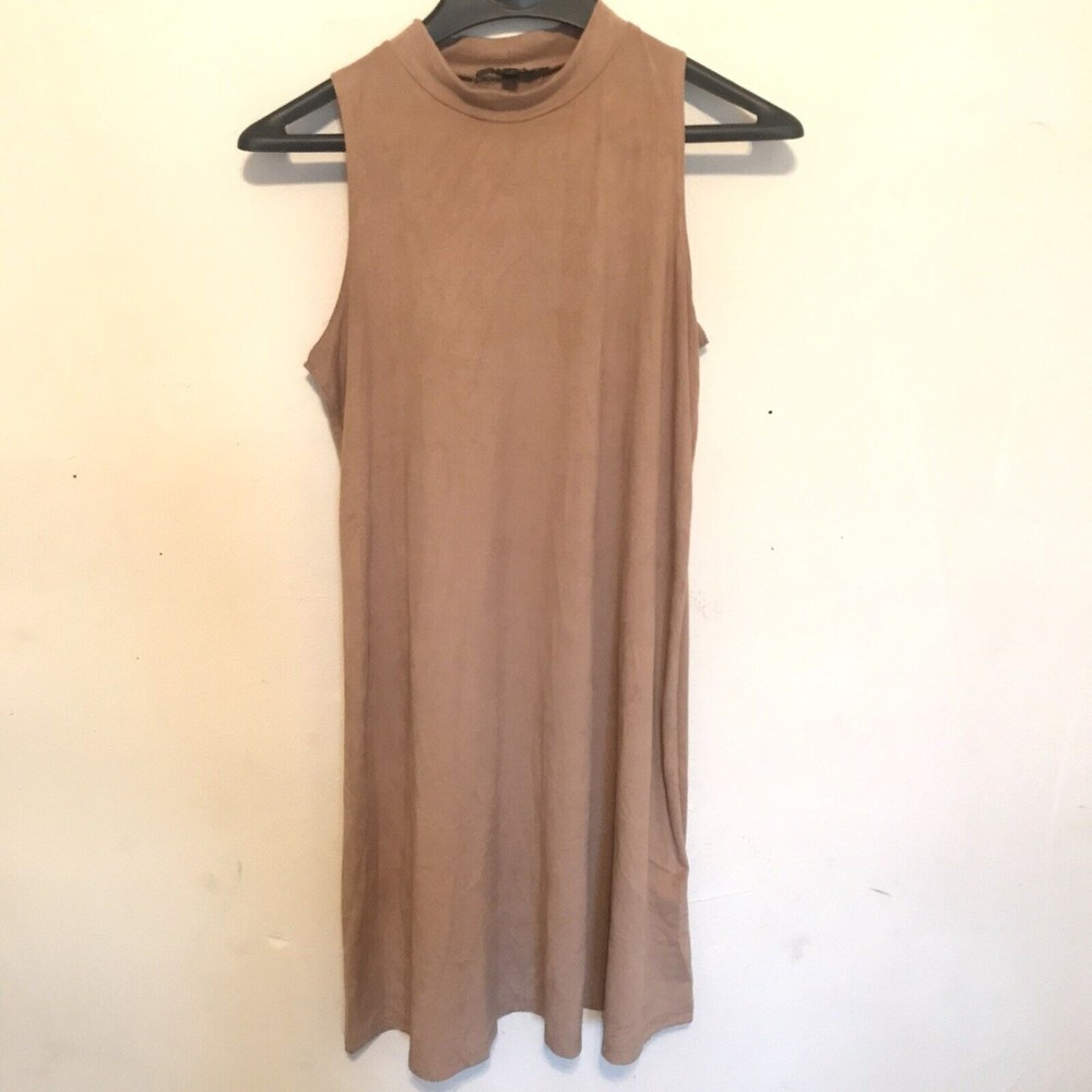 Tiana B Sleeveless Mock Neck Camel Tan Dress Faux Suede Extra Small